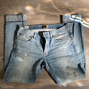 J. Crew Kaihara Denim Mens 484 Jeans 32x34 Light Blue Distressed Pre-Owned